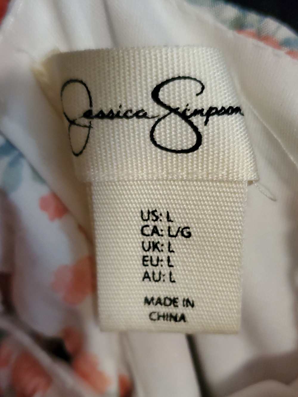 Sz LG Jessica Simpson White Dress with Coral Orange Floral Accents - Picture 9 of 11